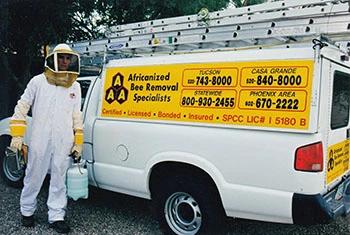 Anthem bee removal service truck and employee